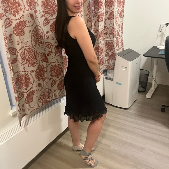 SOLD Silk Black Petite Embroidered Pretty Dress - Picture 7 of 8